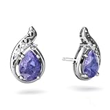 14K White Gold Pear Genuine Tanzanite Filligree Earrings