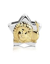 Sterling Silver and 18k Yellow Gold Accent Leo Zodiac Charm,fits Pandora and All Brands Charm Bracelets and Necklaces.