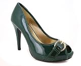 CRINKLE PATENT BUCKLE PEEP TOE HEEL