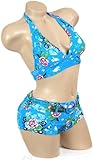 New Boyshort Blue Tattoo Print 2 pc Bikini Swimsuit L JUNIOR SIZE LARGE