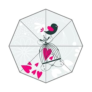Auto Folding Foldable Umbrella Adorable Endearing Lovely Bird Birdie Black Birdcage Amaranthine Heart Damask Pattern