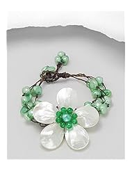 Green (Dyed) Flower Cotton Waxed Thread Mother of Pear Bracelet