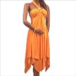 New Sexy Dress Midi Halter Stretch Orange Evening