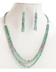 2 Strands Elegant Natural Faceted Emerald & Tanzanite Beaded Necklace with Free Earrings