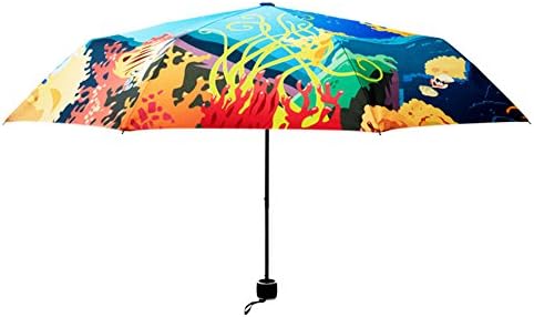 MaYao Manual Folding Sun/Rain Umbrella Full of Children's Naive Underwater World Printed Rain Umbrella Anti-UV Parasol