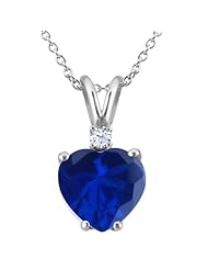 2.34 Ct Heart Shape Blue Created Sapphire White Topaz 925 Silver Pendant
