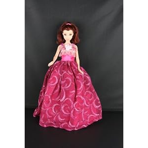Amazing Hot Pink Gown with Delicate Lace and a Rose on the Botice Made to Fit the Barbie Doll Amazing Hot Pink Gown with Delicate Lace and a Rose on the Botice Made to Fit the Barbie Doll