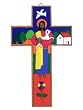 Hand Painted Wood Cross- Good Shepherd- 9.8 inch. / 25 cm.