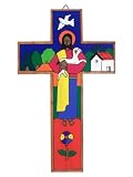 Hand Painted Wood Cross- Good Shepherd- 9.8 inch. / 25 cm.
