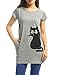 Allegra K Women's Round Neck Short Sleeve Cat Prints Loose Tunic Top M Grey