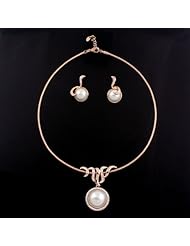Crystalmood LUX Rose Gold Finish Pearl Pendant Necklace Earrings Set with Swarovski Rhinestones