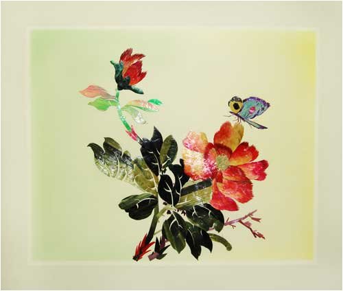 Butterfly and Peony - Woven Wheat Stalk Picture, Hand Crafted
