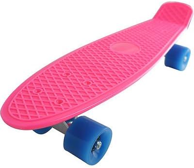 Plastic Cruiser Skateboard Pink Deck Complete Penny Size DIY Banana Board (Light blue Wheels, 27 Inches)