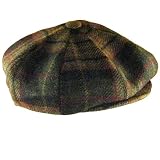 100% WOOL PLAID NEWSBOY GATSBY DRIVER CAP HAT * BROWN * Large / Extra Large