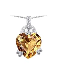 Original Star K (tm) Large Heart Shape 13mm Simulated Imperial Yellow Topaz Designer Pendant in 925 Sterling Silver