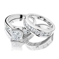 Princess Cut Diamond Engagement Ring and Wedding Band Set 1 Carat (ctw) in 10K White Gold