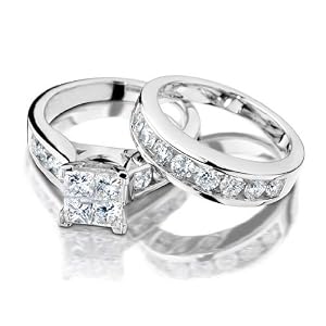 Princess Cut Diamond Engagement Ring and Wedding Band Set 1 Carat