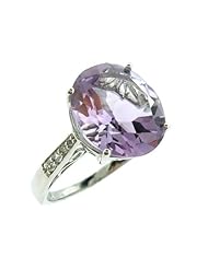 O&G Australia Natural Amethyst & White Topaz, Rhodium Plated 925 Sterling Silver Ring - Size 7.5