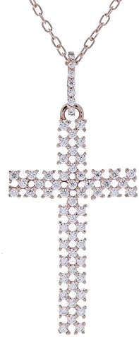Reuell Pink Gold Plated Sterling Silver "Julia Pink" Cross Necklace with Cubic Zirconia