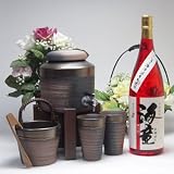 焼酎サーバー2000cc備前金彩（専用木台付き）ペアグラス 陶芸作家　安藤嘉規作伝統の萬古焼き（濱田酒造 芋焼酎祝の赤　黒麹造り 海童 1800ml）