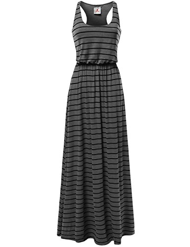 Awesome21 Women's Stripe Sleeveless Tank Racerback Long Maxi Dresses