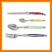 Original French LAGUIOLE - COMPLETE 24 pcs flatware set - 6 BRIGHT MULTI RAINBOW COLORS (GREEN - PURPLE - YELLOW - ORANGE - BLUE - RED) - in HEAVIER 25/10 stainless steel - blade : 2.5 mm thick: very sturdy - knives + soup spoons + dessert/coffee spoons + large forks (official authentic Jean DUBOST full family quality dinner table colour cutlery setting for 6 people - with CERTIFICATE of AUTHENTICITY - dishwasher safe! - gift-wrap available - direct from FRANCE)