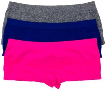 3 Pack Seamless Polyamide Elastane Soft Feel Boyshort Hipster Panties (Medium, Charc/Nvy/NFuch)