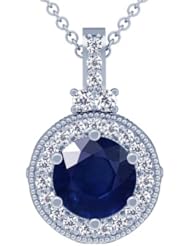Platinum Round Cut Blue Sapphire And Round Diamond Pendant