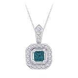 14K White Gold 1/2 ct. Blue and White Diamond Pendant with Chain
