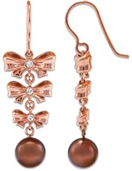Chocolate Tahitian Pearl Bow Earrings with Diamonds in 14K Rose Gold (9-10mm)