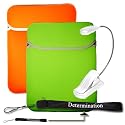 New Orange / Green Amazon Kindle DX Reversible Carrying Sleeve + Determination Hand Strap + E Reader Light (White)