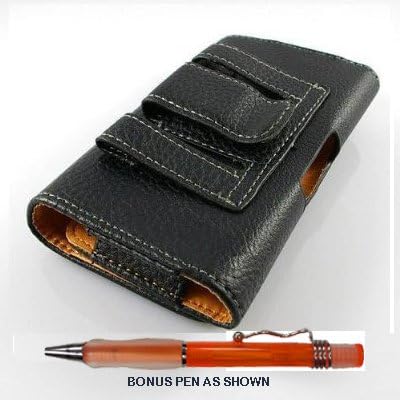 Classic Pebbled Texture Black Premium Design Leather Horizontal Belt Loop Magnetic Closing Flap Pouch Case for Samsung Galaxy S4 / SIV i9500 + Bonus 4" Black Metal Stylus + Bonus LONG ARCH Orange White Ball Point Pen