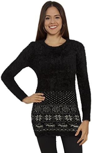Samshine Women's Long Sleeve Shaggy Mohair Chenille Knit Snowflake Sweater Dress (Black, L/XL)