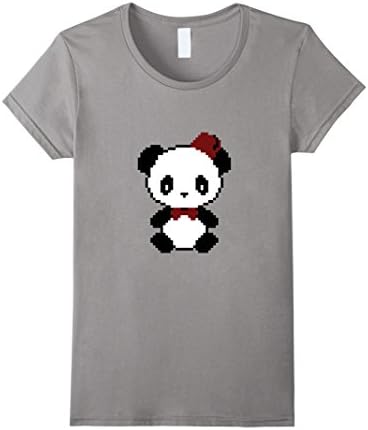Women's Pixel Panda Bear Fez and Bow Tie T-Shirt - Design by Tilly Medium Slate