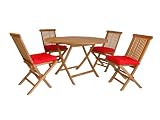 Teak Round Dining Folding Table Folding Chairs Set 5 Pcs - Outdoor Patio Furniture