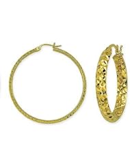14kt Yellow Gold Inside Outside 4mm x 40mm Diamond Cut Hoop Earrings