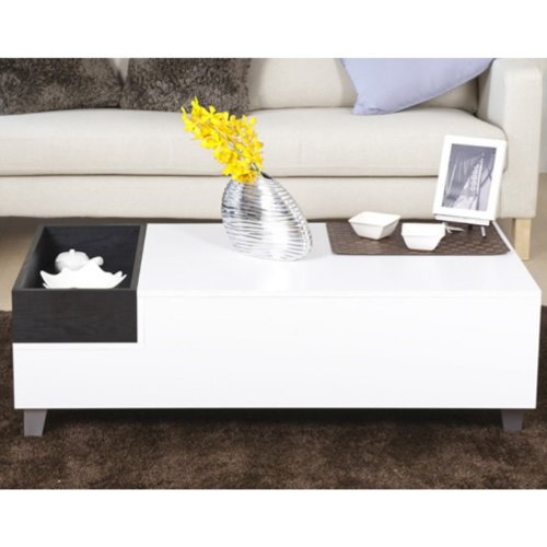 Enitial Lab Jade Modern Coffee Table with Serving Block - White Enitial Lab Jade Modern Coffee Table with Serving Block - White