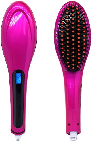 AirCrystal Brush Hair Straightener, Digital Hair Straightener Anti Scald Anti Static Ceramic Hair Brush Paddle Brush for Faster Straightening (Rose Red)