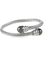 Stainless Steel 10-11mm Tahitian Cultured Pearl Wrap Bangle Bracelet