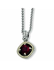 Sterling Silver with 14k Gold 2.38 Garnet 18in Necklace - Antique Boutique - Vintage Style - Jewelry