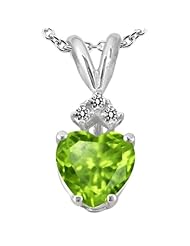 1.44 Ct Heart Shape Green Peridot White Diamond 925 Sterling Silver Pendant
