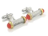 Twisted Cable and Orange Cat Eye Bullet Style Swivel Back Silver-Tone Cufflinks