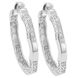 41p0ySwiRML. SL160  2.50 ct. TW Round Diamond Wave Hoop Earrings in 14k White Gold