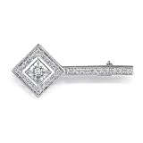 Key to Fashion: Sterling Silver Vintage Style Key Brooch with Bezel set Square-cut CZ Diamond
