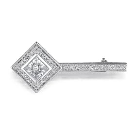 Key to Fashion: Sterling Silver Vintage Style Key Brooch with Bezel set Square-cut CZ Diamond