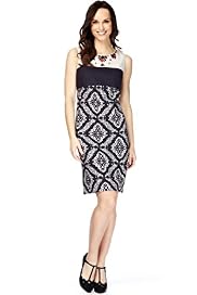 Linen Blend Beaded Neckline Shift Dress