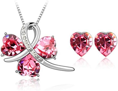 Blingery Platinum Plated Alloy Jewelry Set Pendant Necklace and a Pair Earring Austria Crystal
