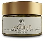 Body Scrub, Organic Sea Salt Body Exfoliating Scrubs for Bath and Shower. Skin Rejuvenating Spa Exfoliator Made with Essential Oils, for Women and Men. No Harmful Chemicals. Made in France. By PEAK (Jasmine, 12oz).