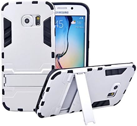 S6 Edge Case,Qcute Samsung Galaxy S6 Edge Case, [Heavy Duty] Shakeproof Crashproof Dirt Proof Tough Case With[Kickstand], Slim Hybrid Dual Layer Combo Rugged Cover for S6 Edge (Silver)
