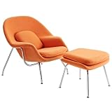 LexMod Eero Saarinen Style Womb Chair and Ottoman Set in Orange LexMod Eero Saarinen Style Womb Chair and Ottoman Set in Orange